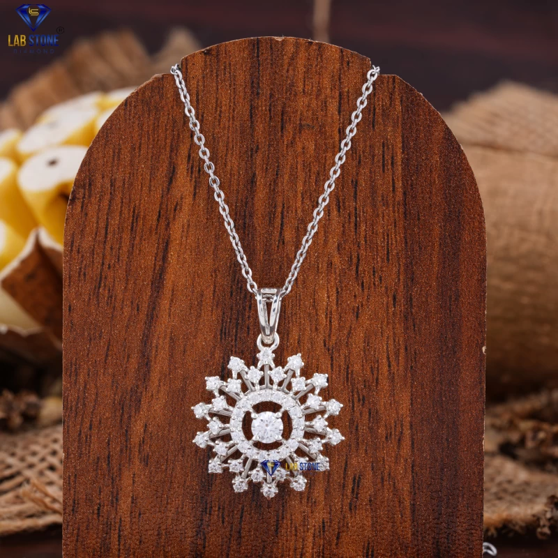 1.60+ Carat Round Cut Diamond White Gold Pendant And Earring With Chain by Labstone , Stunning Diamond Pendant Set , EF-VS color