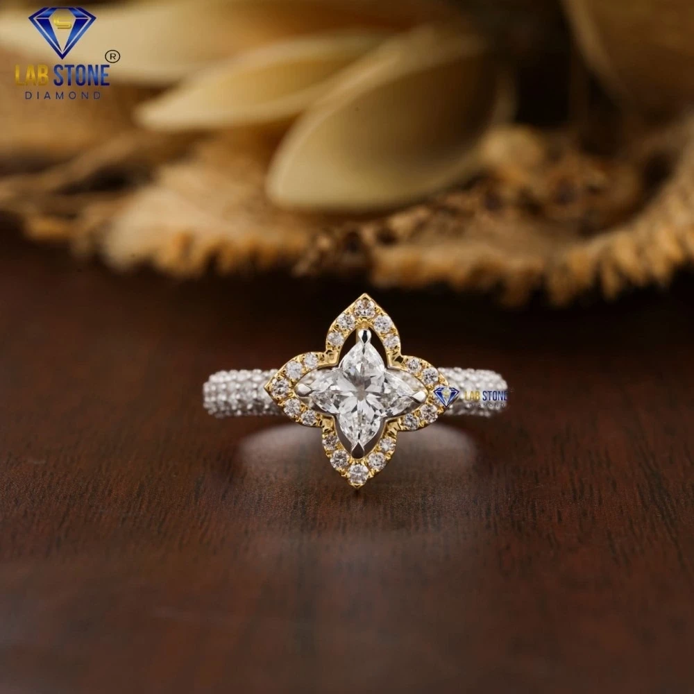 1.98+ Carat Cushion & Round Cut Diamond Ring, Engagement Ring, Wedding Ring, E Color, VVS2-VS2 Clarity