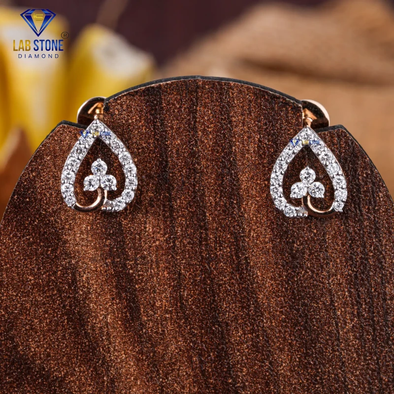 0.43+ Carat Round Cut Diamond Rose Gold Earring / Stud Earring / EF-VS Colour