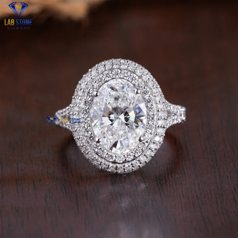3.17+ Carat Oval & Round Cut Diamond White Gold Ring by Lab-Stone/ Bright Shining Diamond Ring / EF-VS color