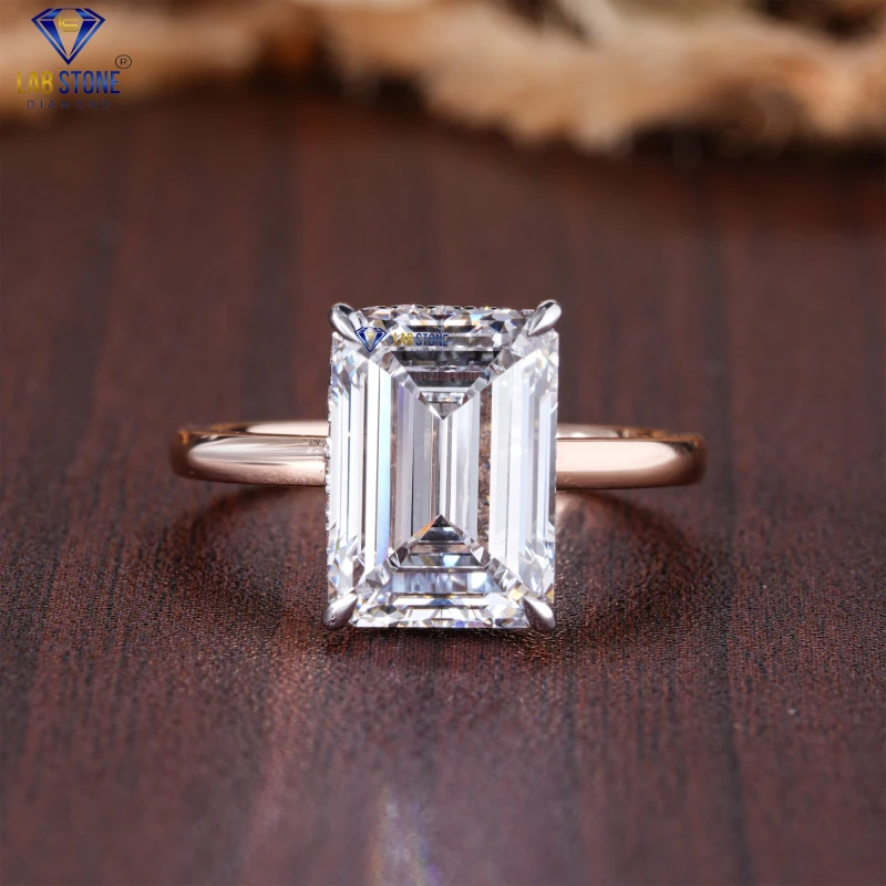 4.31+ Carat Emrald & Round Cut Diamond Rose Gold Ring by Lab-Stone / Breathtaking Diamond Ring / EF-VS color