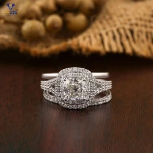 1.79+ Carat Cushion and Round Brilliant Cut Diamond Ring, Engagement Ring, Wedding Ring, E Color, VVS2-VS2 Clarity