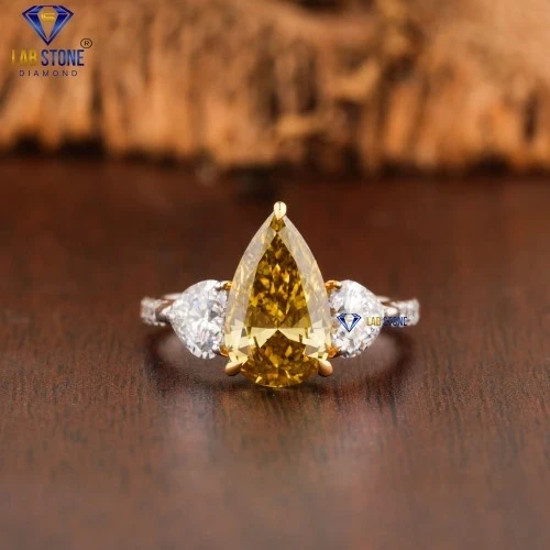 2.87+ Carat F.Y. Pear, Round & Heart Cut Diamond White Gold Ring by Labstone ,Diamond Cocktail Ring ,EF-VS color