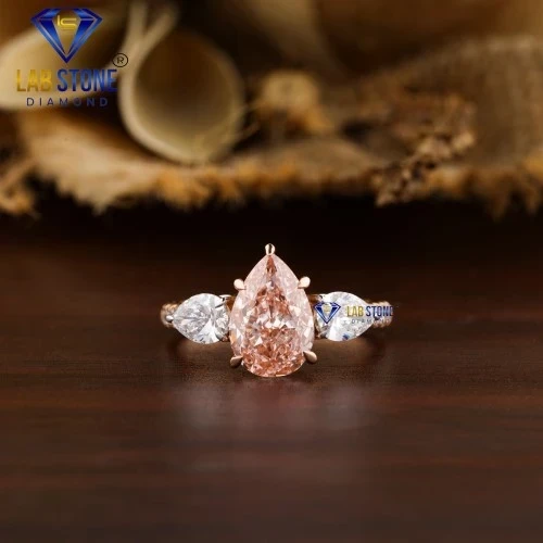 2.83+ Carat F.P.Pear & Round Cut Diamond Ring, Engagement Ring, Wedding Ring, E Color, VVS2-VS2 Clarity