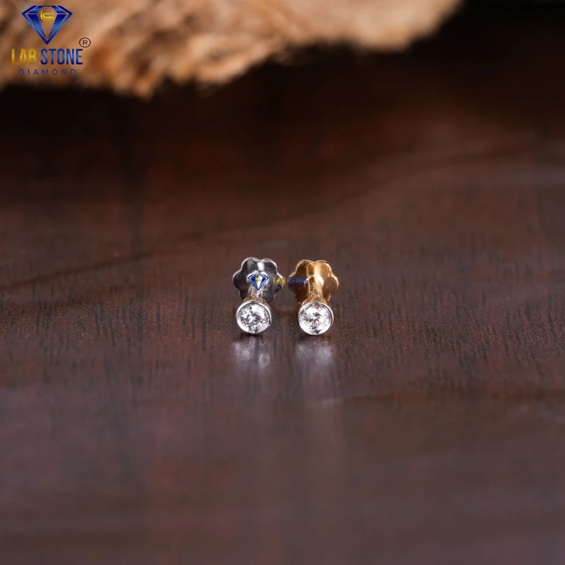 0.06+ Carat Round Cut Diamond White/Rose Gold Earring by Labstone / Forever Elegance Diamond Earring / EF color VS clarity