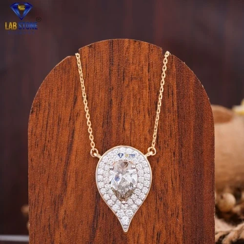 3.384+ Carat Round & Pear Cut Diamond Rose Gold Pendant by Labstone , Aesthetic Diamond Pendant , EF-VS color