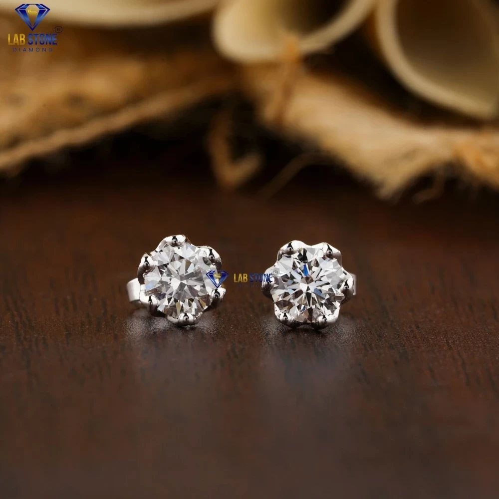 0.88+ Carat Round Cut Diamond Earring, Engagement Earring, Wedding Earring, E Color, VVS2-VS2 Clarity