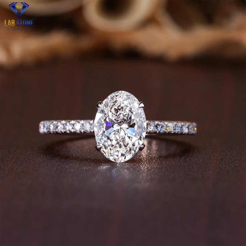 2.166+ Carat Oval & Round Cut Diamond Rose Gold Ring / Halo Ring / EF-VS Colour