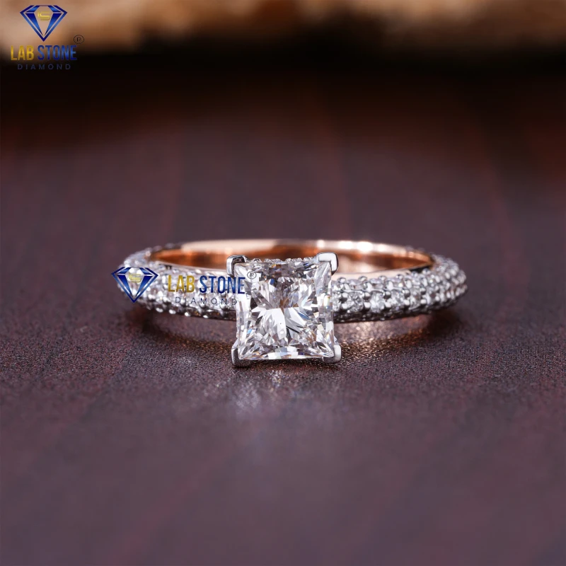 1.96+ Carat Princess & Round Cut Diamond Rose Gold Ring by Lab-Stone / Find Your Sparkle With Diamonds / EF-VS Color