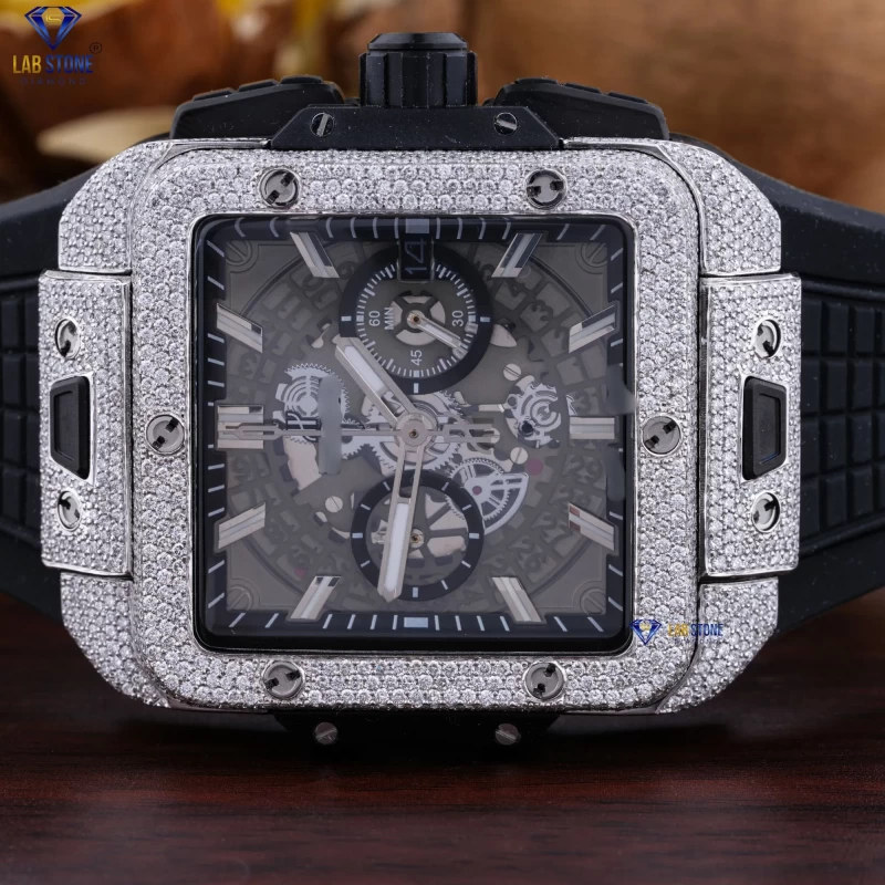 6.14 TDW Round Cut Diamond Watch by Lab Stone / DazzleDial Moissanite Diamond Watch