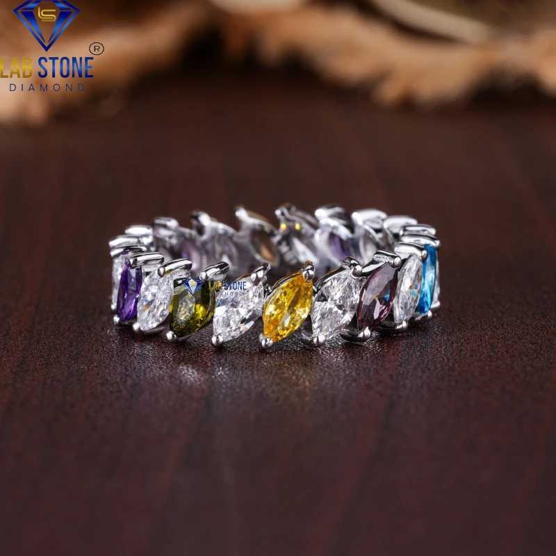 3.20+ Carat Fancy Color Marquise Cut Diamond & Gemstone White Gold Ring / Full Eternity Band / EF-VS Colour