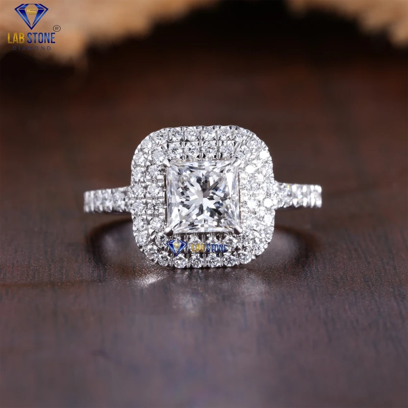 1.64+ Carat Princess & Round Cut Diamond White Gold Ring by Lab-Stone / Starshine Sparkling Ring / EF-VS color