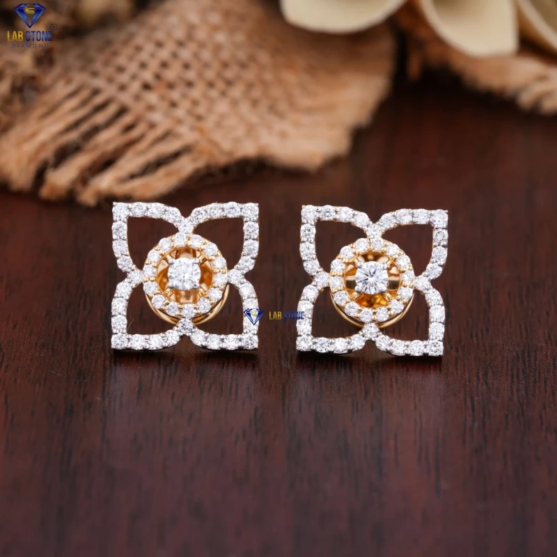 1.10+ Carat Round Cut Diamond Yellow Gold Earring by Labstone / Forever Elegance Diamond Earring / EF color VS clarity