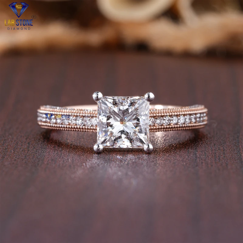 1.39+ Carat Princess & Round Cut Diamond Rose Gold Ring by Labstone/ Embrace Your Sparkle With Ring / EF-VS color