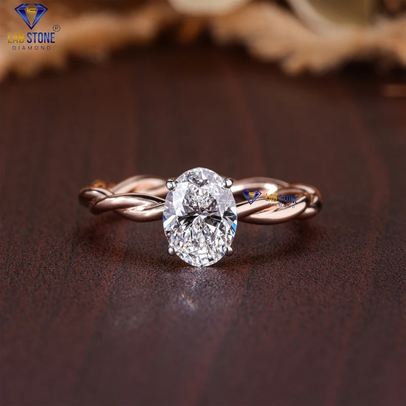 2.81+ Carat Oval & Round Cut Diamond Rose Gold Ring / Hidden Halo Ring / EF-VS Colour