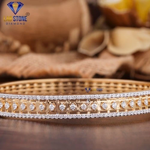3.04+ Carat Round Cut Diamond Yellow Gold Diamond Bracelet by Labstone , Luxurious Diamond Beracelet , EF-VS color