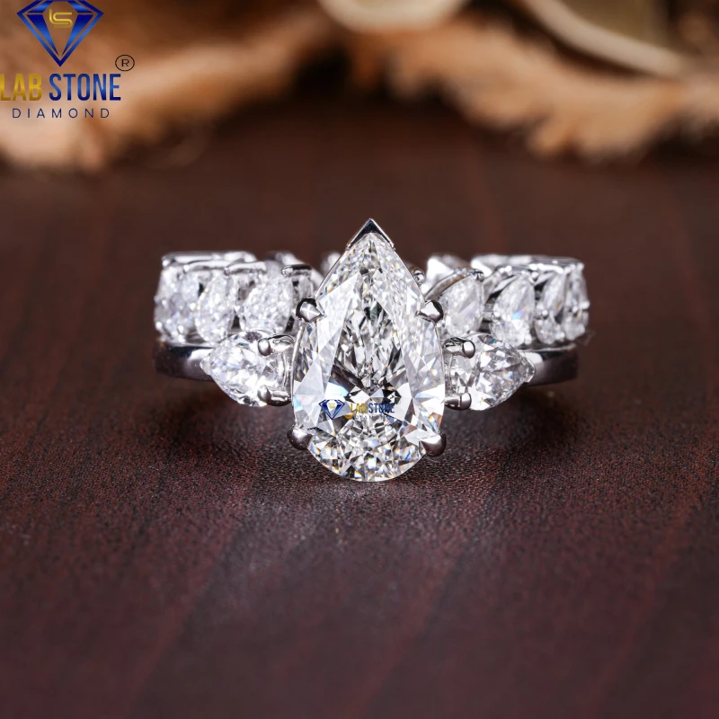 4.86+ Carat Pear Cut Diamond White Gold Ring / Ring With Band / EF-VS Colour