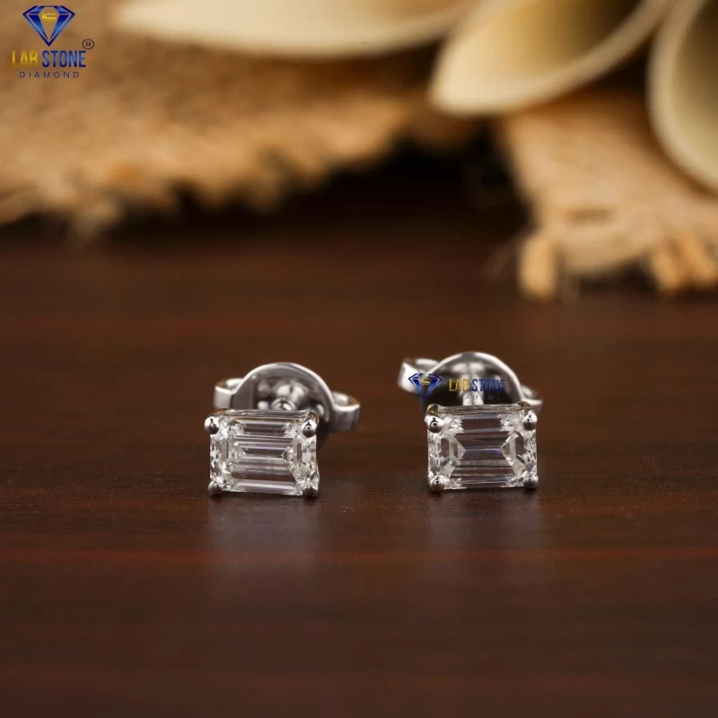 0.93+ Carat Emerald Brilliant Cut Diamond Earring, Engagement Earring, Wedding Earring, E Color, VVS2-VS2 Clarity