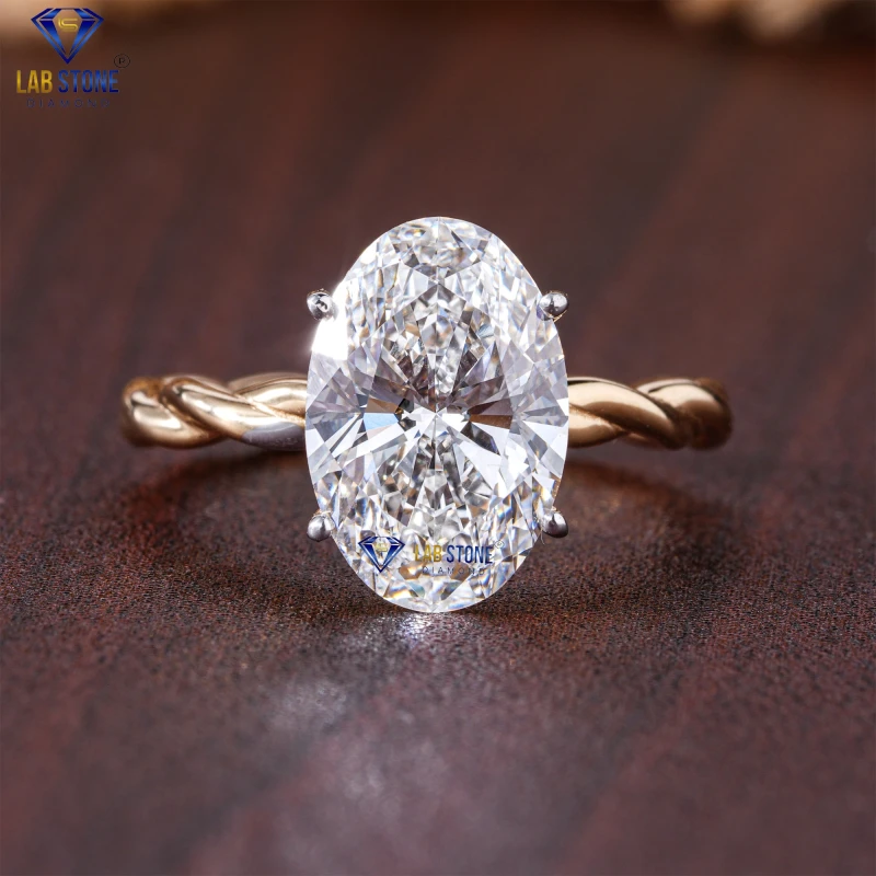2.81+ Carat Oval & Round Cut Diamond Rose Gold Ring by Labstone/ Elegance in Every Step / EF-VS color