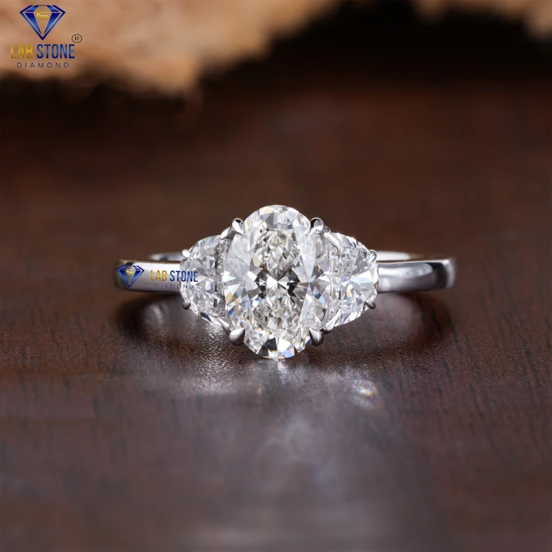 1.81+ Carat Oval & Half Moon Cut Diamond White Gold Ring by Lab-Stone/ Moon Shine Sparkling Ring / EF-VS color