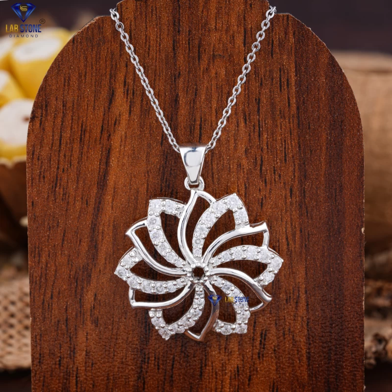 1.324+ Carat Round Cut Diamond White Gold Pendant & Earring With Chain by Labstone , Glamorous Pendant Set , EF-VS color