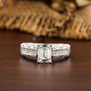 2.35+ Carat Emerald,Princess And Round Brilliant Cut Diamond Ring, Engagement Ring, Wedding Ring, E Color, VVS2-VS2 Clarity