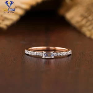 0.16+ Carat Buguette and Round Brilliant Cut Diamond Ring, Engagement Ring, Wedding Ring, E Color, VVS2-VS2 Clarity