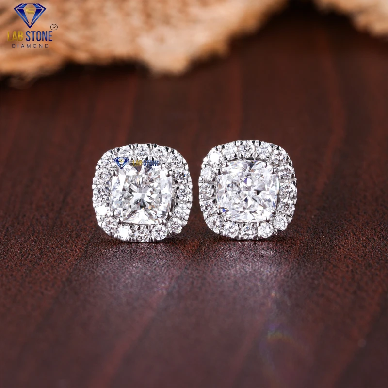 2.66+ Carat Round & Cushion Cut Diamond White Gold Earring by Labstone/ Adorn Your Story with Diamonds / EF color VS clarity