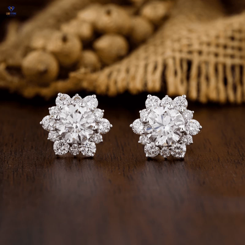 2.09+ Carat Round Brilliant Cut Diamond Earring, Engagement Earring, Wedding Earring, E Color, VVS2-VS2 Clarity