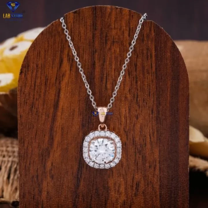 1.72+ Carat Round Brilliant Cut Diamond Rose Gold Pendant by Labstone , Customized Diamond Pendant , EF-VS color