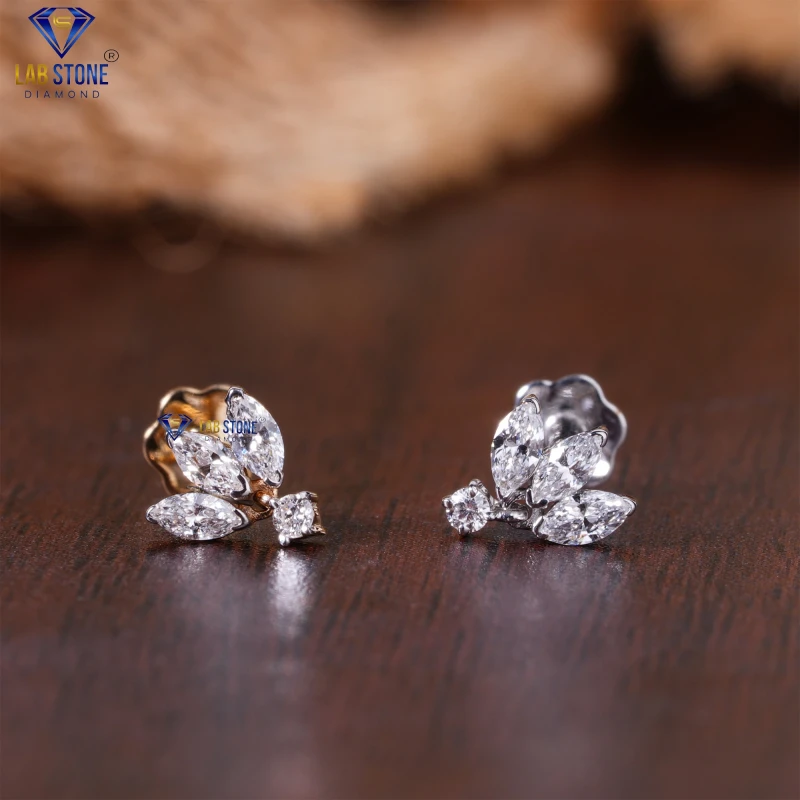 0.146+ Carat Marquise & Round Cut Diamond Rose/White Gold Earring by Labstone/ Wear Shine,With Diamonds / EF color VS clarity