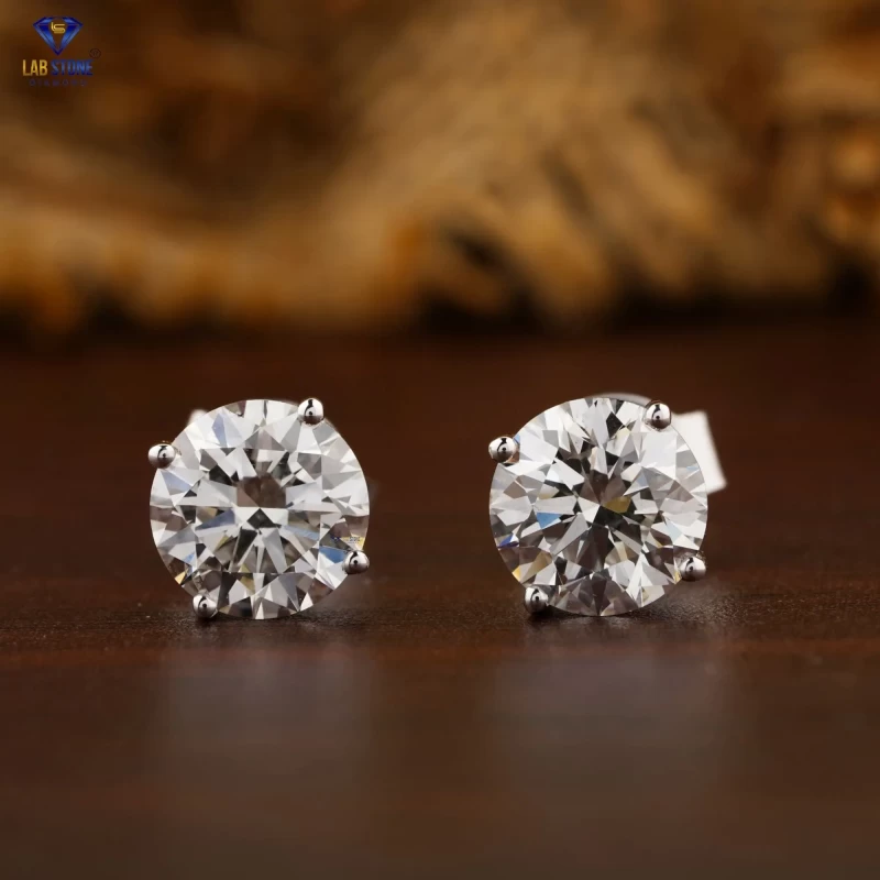 2.09+ Carat Round Brilliant Cut Diamond Earring, Engagement Earring, Wedding Earring, E Color, VVS2-VS2 Clarity