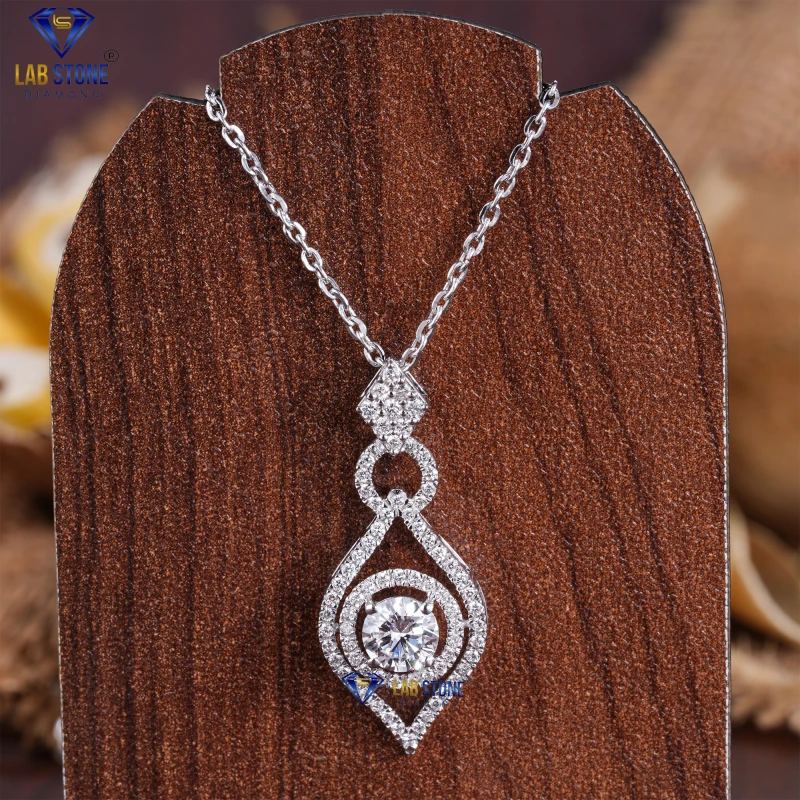 1.56+ Carat Round Cut Diamond White Gold Pendant by Labstone/ Radiate Confidence With Diamonds / EF-VS color