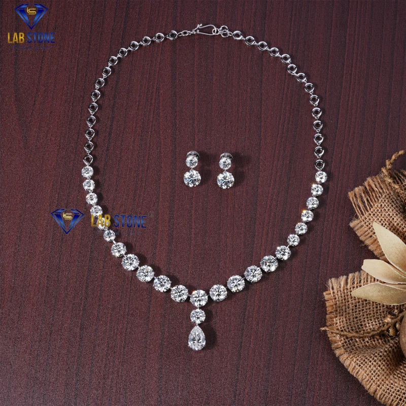 56.00+ Carat Pear & Round Cut Diamond White Gold Necklace by Labstone / Brilliance Beyond Compare/ EF-VS color