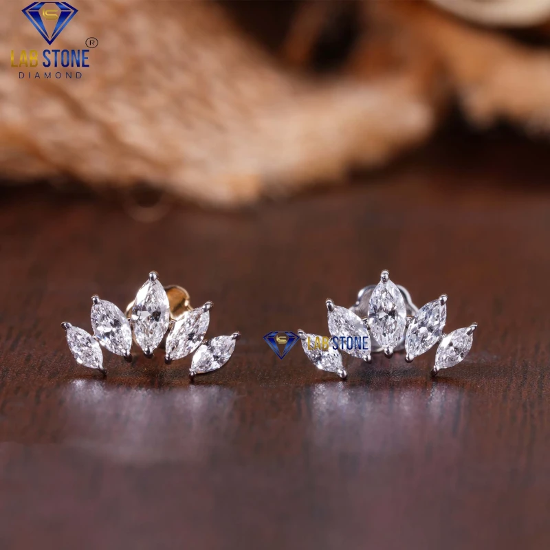 0.33+ Carat Marquise Cut Diamond Rose&White Gold Earring by Labstone/ Craft your Brilliance With Diamonds / EF color VS clarity