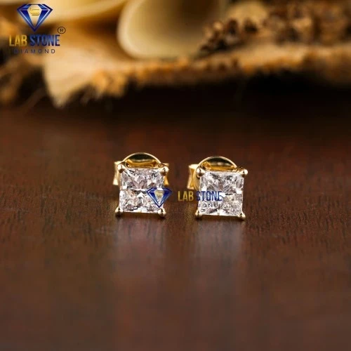 1.35+ Carat Princess Cut Diamond Earring, Engagement Earring, Wedding Earring, E Color, VVS2-VS2 Clarity