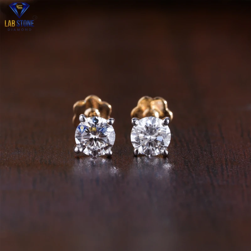 0.40+ Carat Round Cut Diamond Yellow Gold Earring by Labstone / Crafting Memories With Diamonds / EF-VS Colour