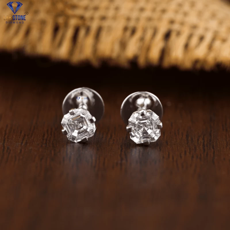 0.75+ Carat Asscher Cut Diamond Earring, Engagement Earring, Wedding Earring, E Color, VVS2-VS2 Clarity