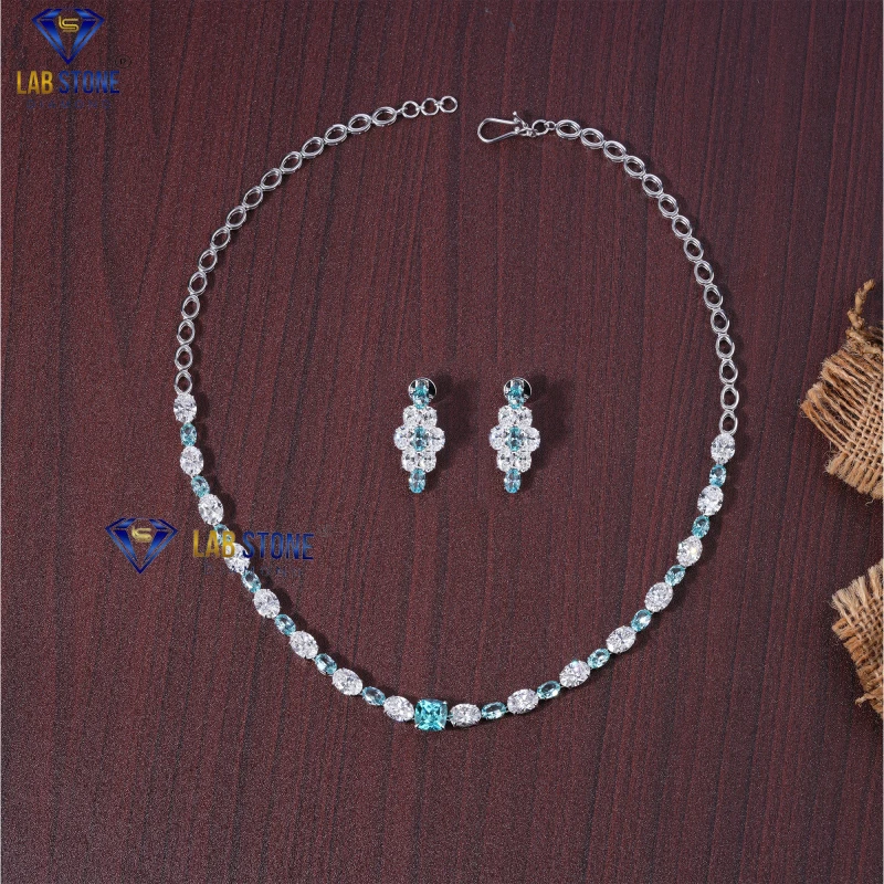 38.80+ Carat B.Oval & Cushion Cut Diamond White Gold Necklace by Labstone / Elevate Your Style / EF-VS color