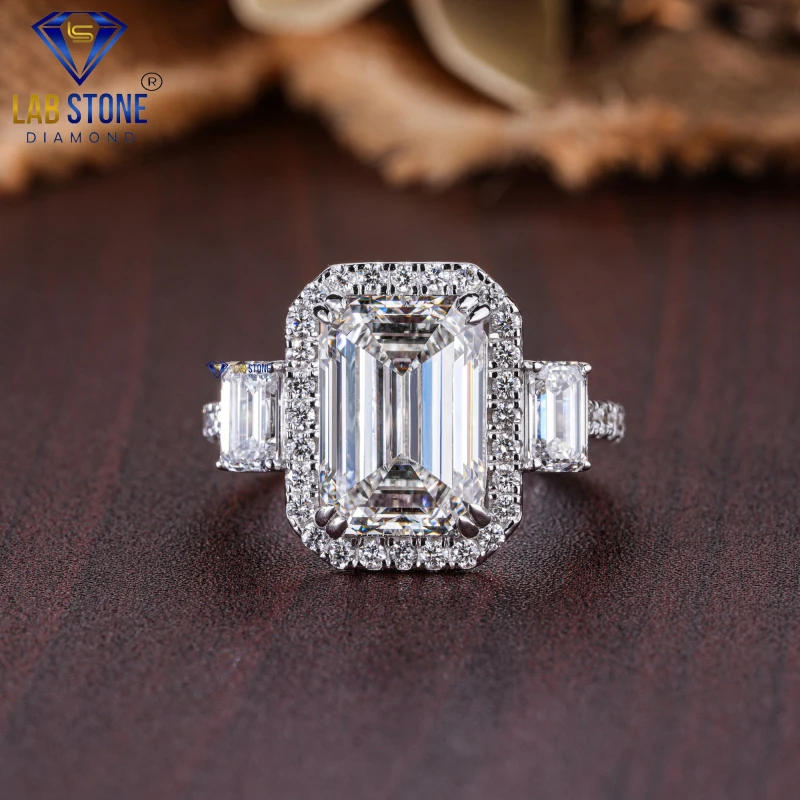 7.77+ Carat Emerald & Round Cut Diamond White Gold Ring / Halo Ring / EF-VS Colour