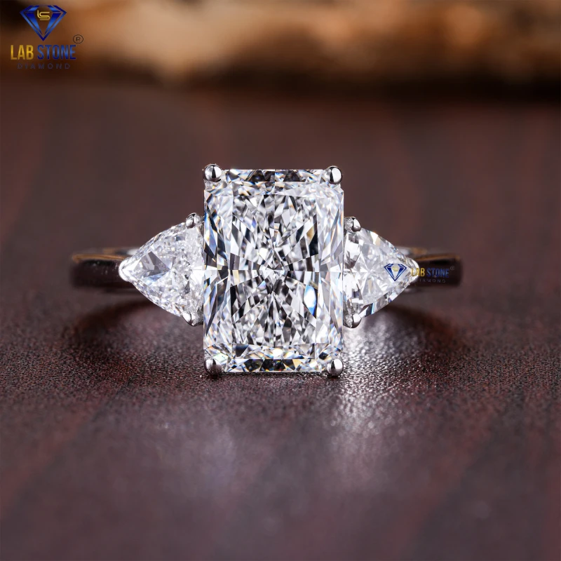 3.30+ Carat Radiant & Trillion Cut Diamond White Gold Ring / Three Stone Ring / EF-VS Colour