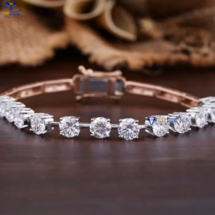 6.09+ Carat Round Cut Diamond Rose Gold Diamond Bracelet by Labstone , Luxurious Diamond Beracelet , EF-VS color