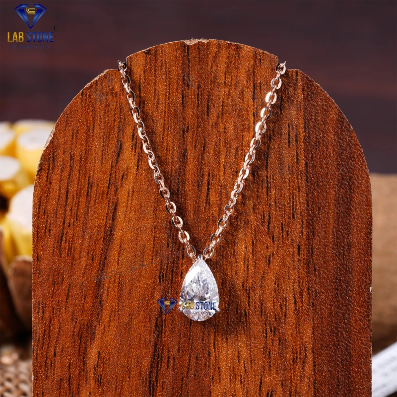 1.09+ Carat Pear Cut Diamond Rose Gold Pendant by Labstone / Shine On, Always / EF-VS color