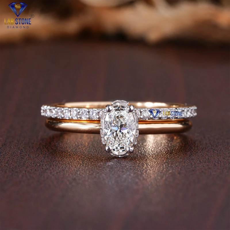 0.692+ Carat Oval & Round Cut Diamond Rose Gold Ring / Ring with Band / EF-VS Colour