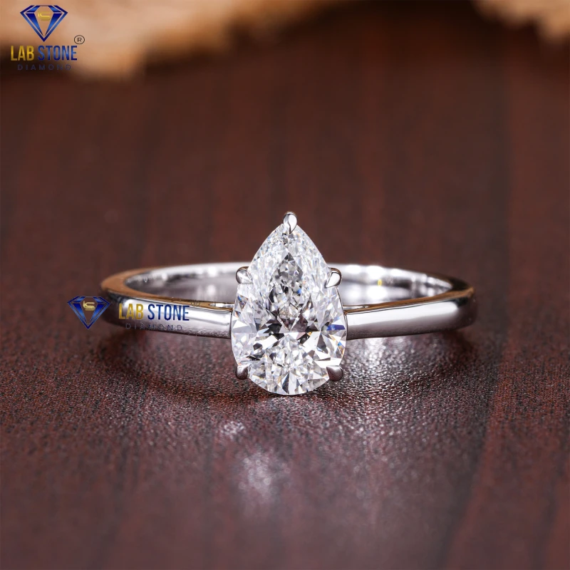 1.00+ Carat Pear Cut Diamond White Gold Ring by Lab-Stone / Breathtaking Ring / EF-VS color