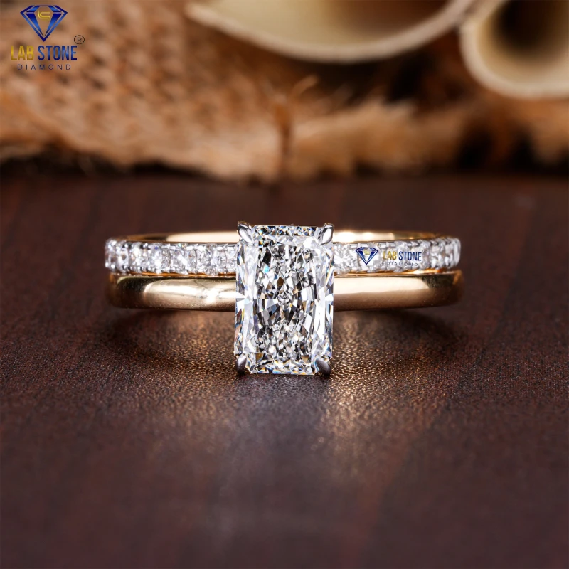 1.348+ Carat Radiant & Round Cut Diamond Yellow Gold Ring / Ring With Band / EF-VS Colour