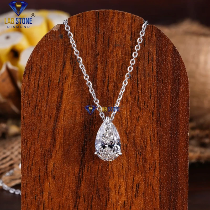 3.11+ Carat Pear Cut Diamond White Gold Pendant by Labstone / Charming Diamond Pendant / EF-VS color