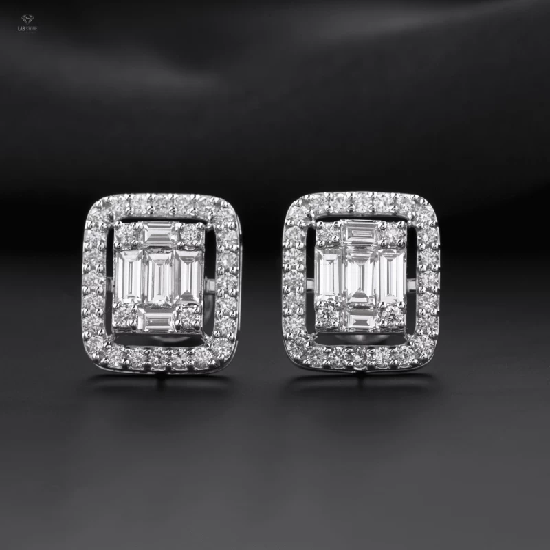 1.55+ Carat Baguette and Round Brilliant Cut Diamond Earring, Engagement Earring, Wedding Earring, E Color, VVS2-VS2 Clarity