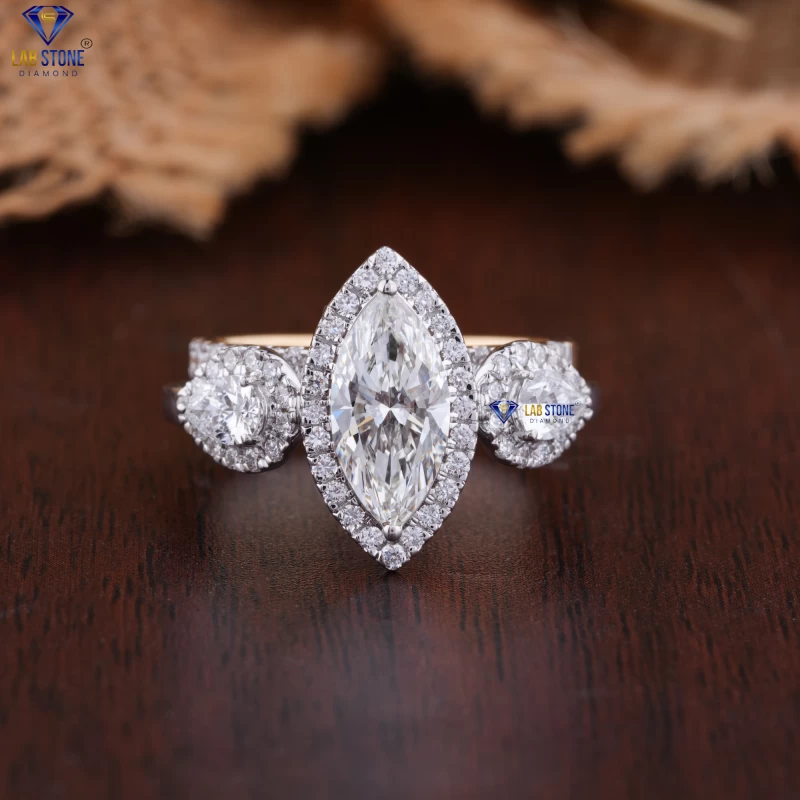 2.09+ Carat Marquise, Pear& Round Cut Diamond White/Rose Gold Ring by Lab-Stone  Twinkling Diamond Ring  EF-VS color