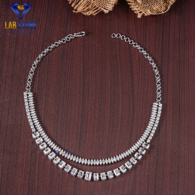 33.78+ Carat Round, Marquise & Emerald Cut Diamond White Gold Necklace / Tennis Necklace / EF Color VS clarity